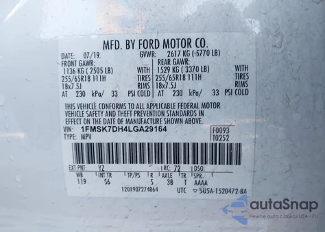 2020 Ford Explorer Xlt from USA, damaged, VIN 1FMSK7DH4LGA29164